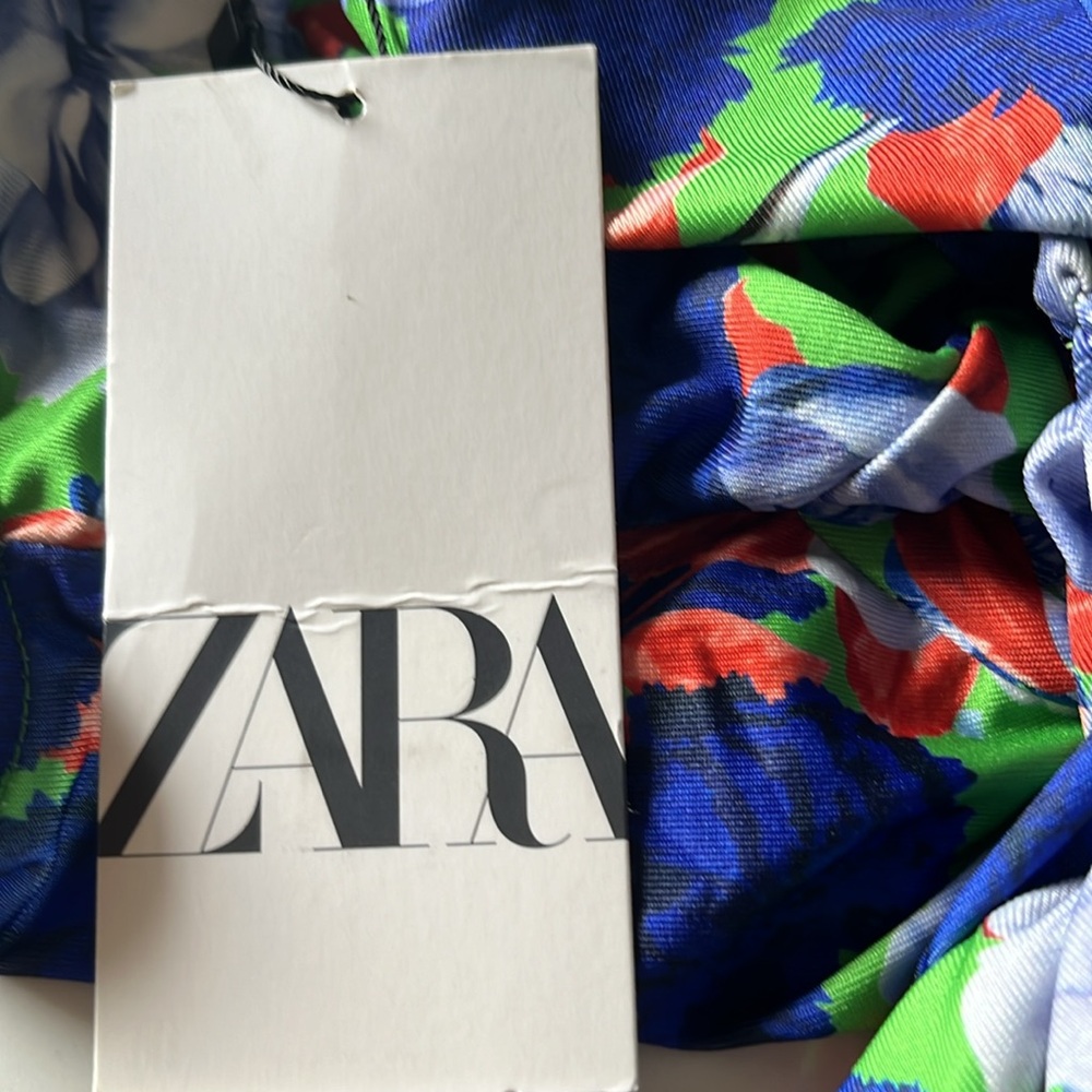 ZARA NWT BLUE MULTI FLORAL ASYMMETRICAL BODYSUIT - Picture 6 of 12